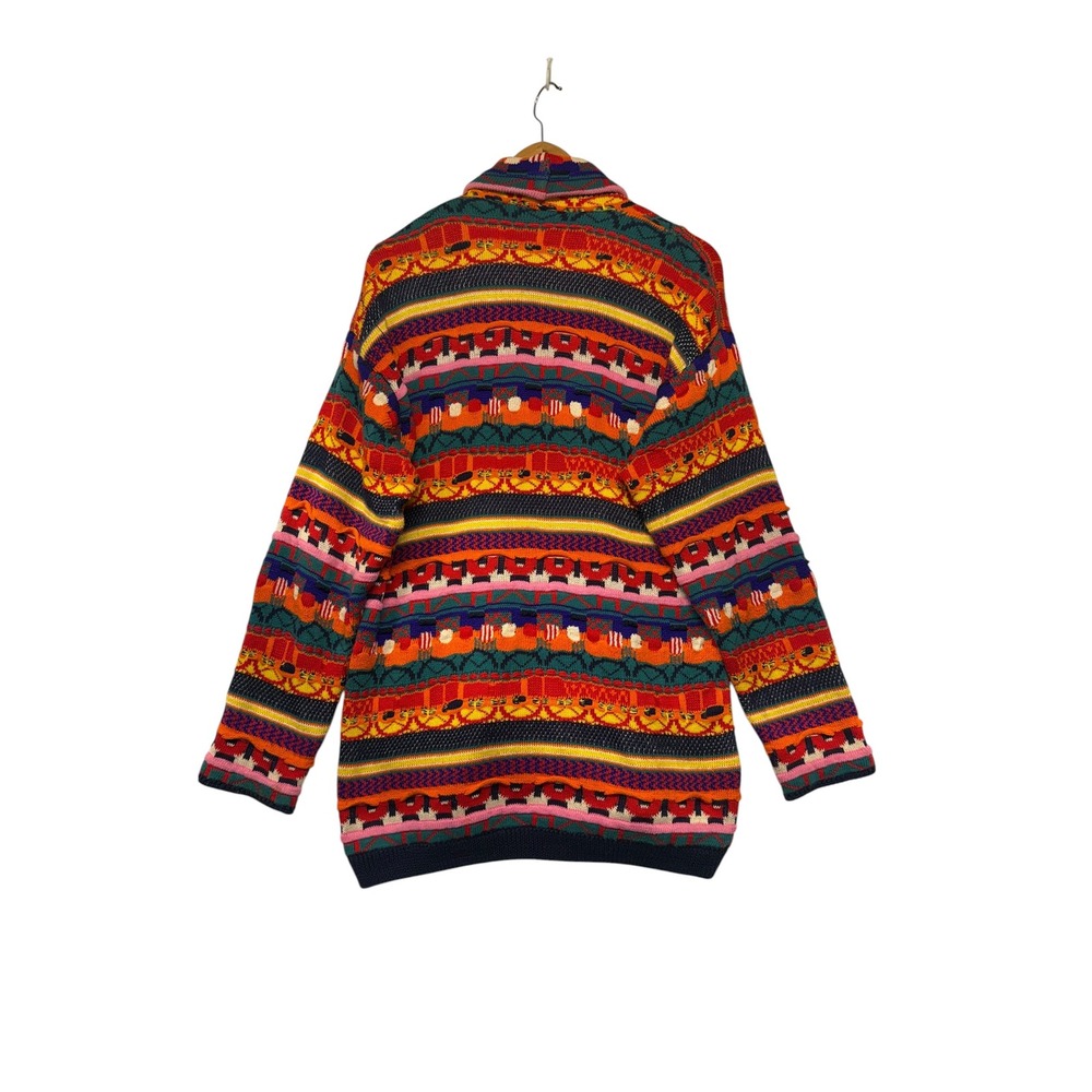 Leoniak Vintage Style Multicolor Geometric Knit Open Front Cardigan Sweater S - Picture 5 of 7